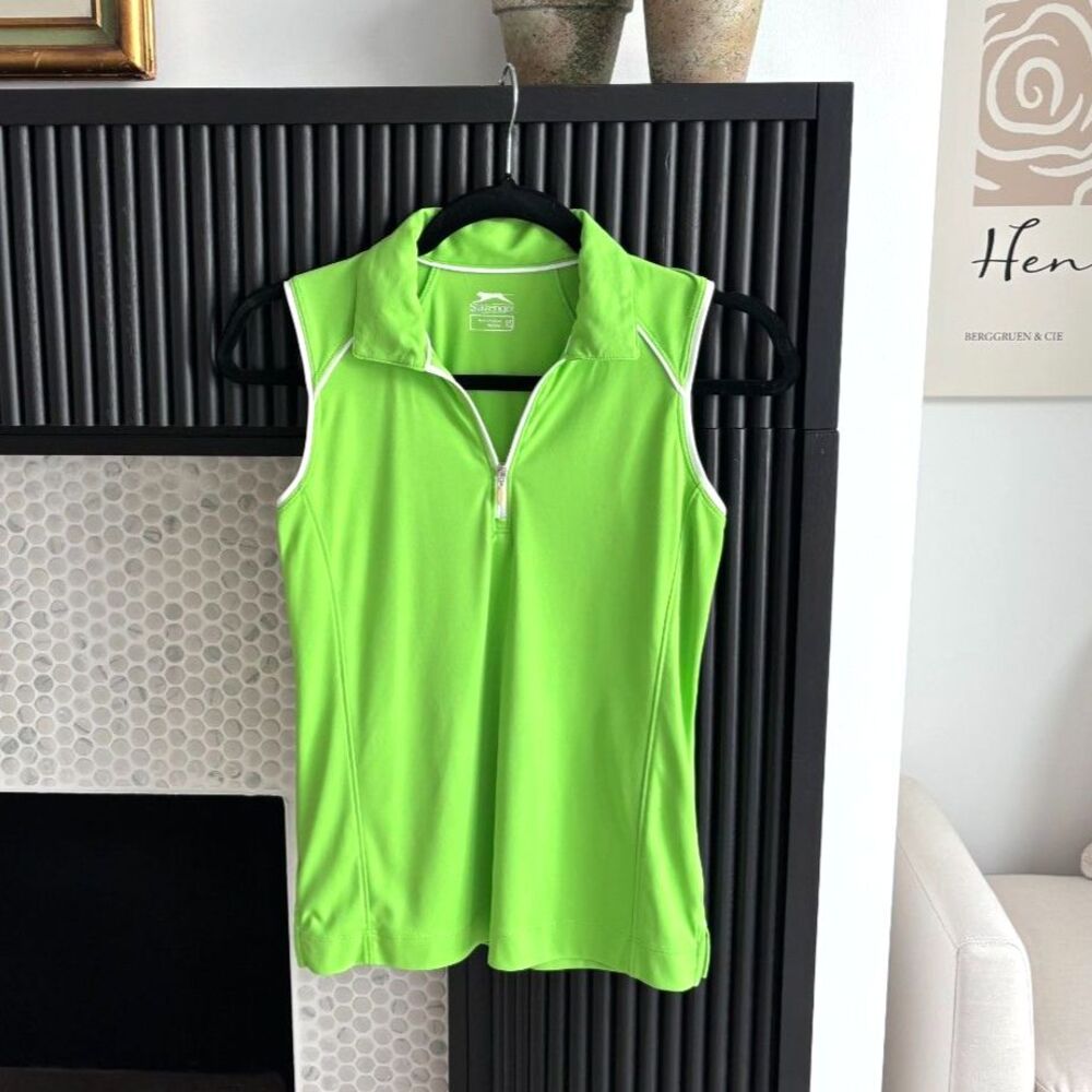 Slazenger Lime Green White Piping Sleeveless Golf Polo Shirt - Size XS